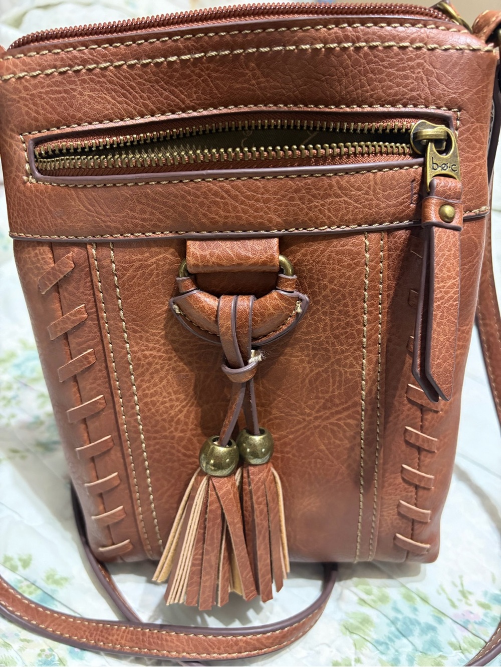 boc Brown Leather Tassel Crossbody Bag